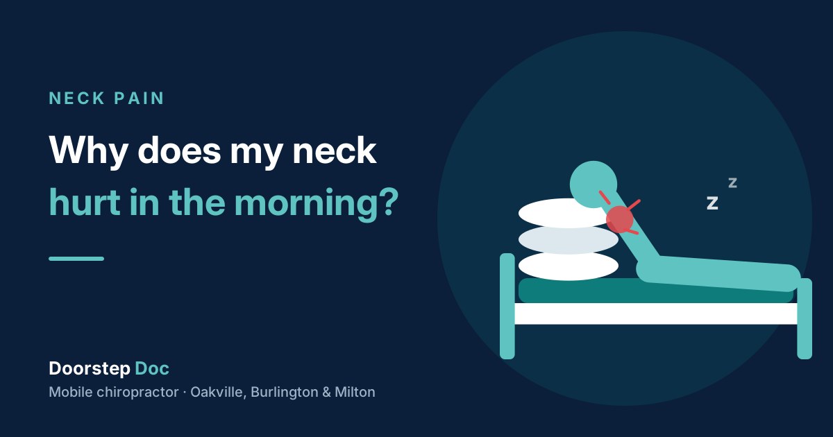 Illustration of a person sleeping on a tall stack of pillows with their neck bent, showing a common cause of neck pain after sleeping